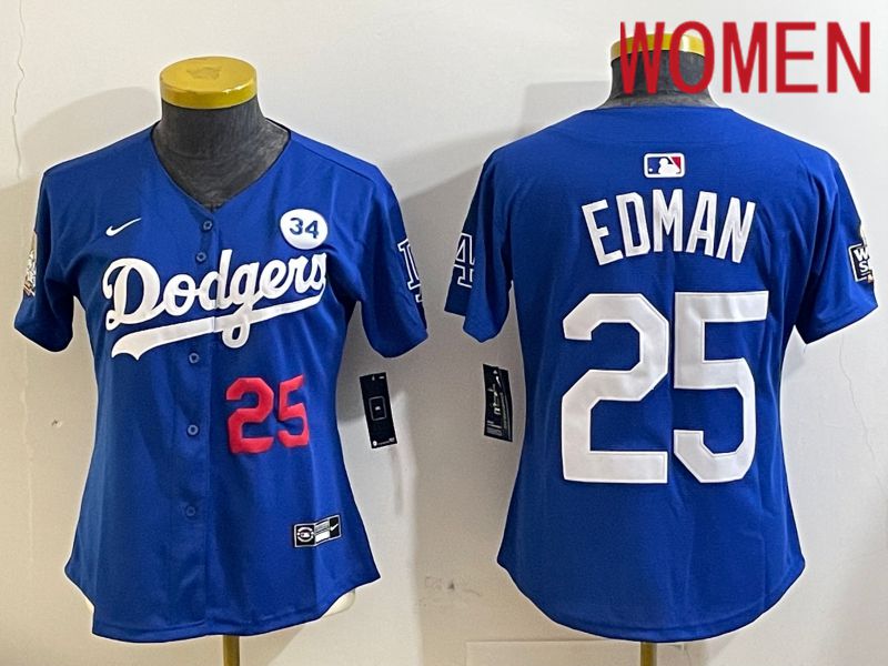 Women Los Angeles Dodgers #25 Edman Blue Game 2024 Nike MLB Jersey style 11211->women mlb jersey->Women Jersey